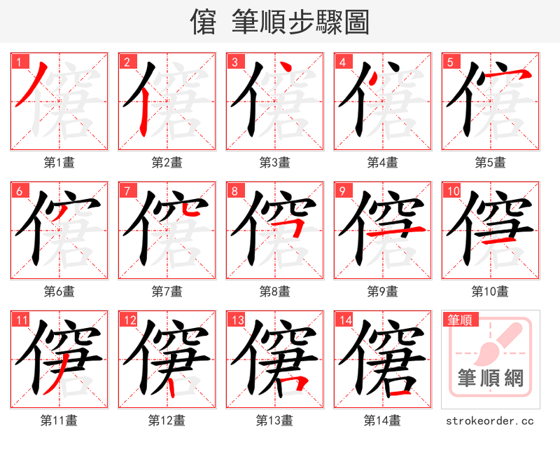 僒 的笔顺分步演示