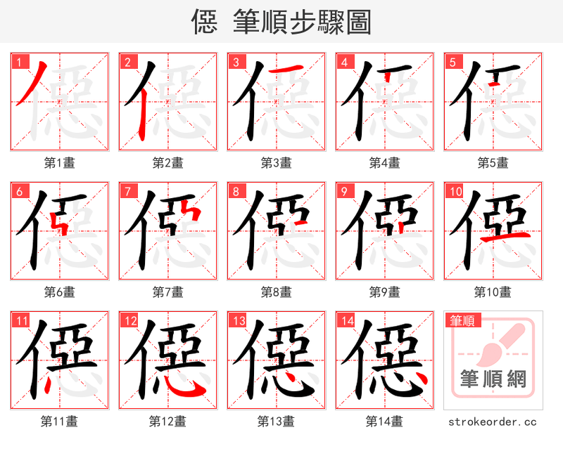 僫 的笔顺分步演示