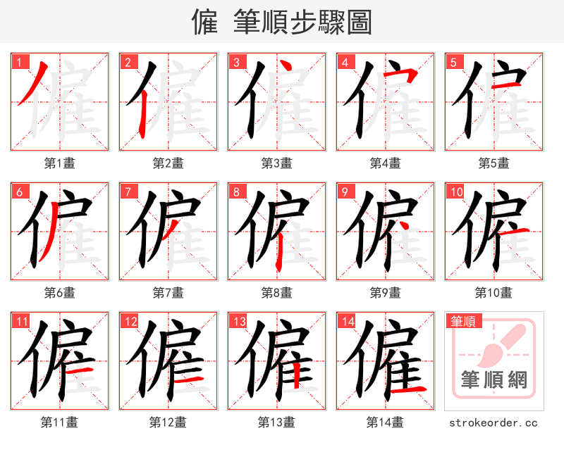 僱 的笔顺分步演示
