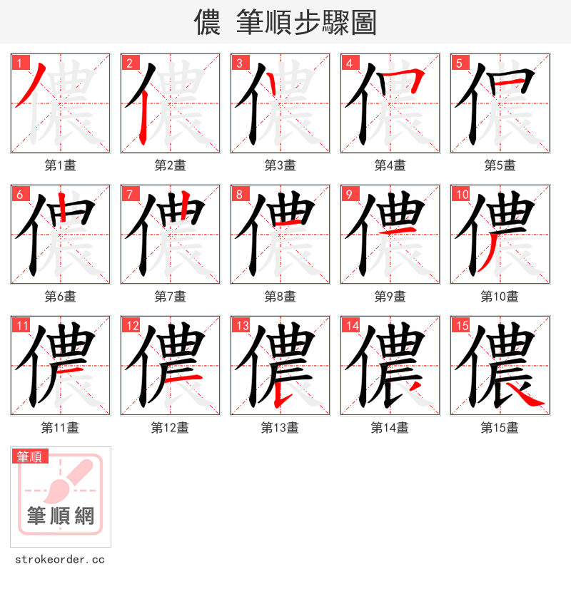 儂 的笔顺分步演示