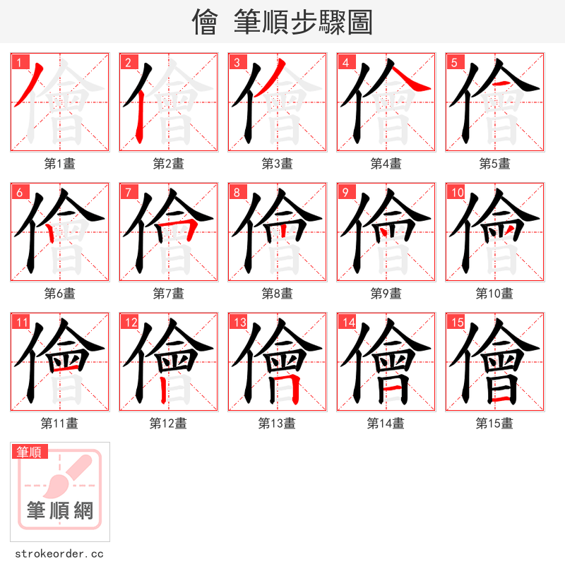 儈 的笔顺分步演示