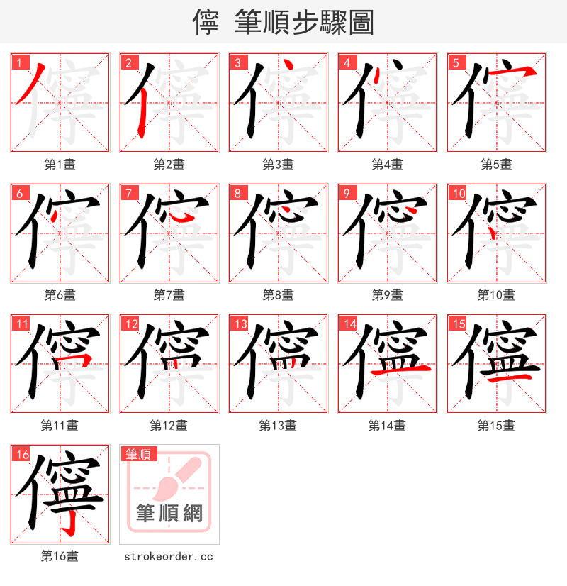 儜 的笔顺分步演示