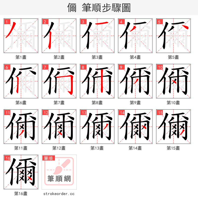 儞 的笔顺分步演示
