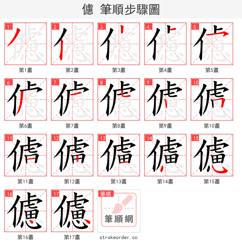 儢 的笔顺分步演示