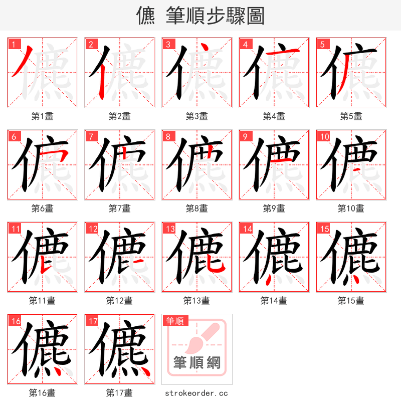 儦 的笔顺分步演示