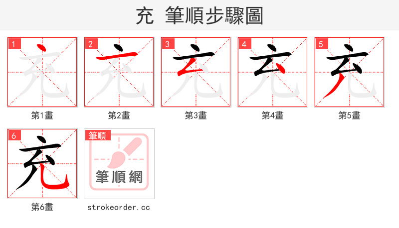 充 的笔顺分步演示