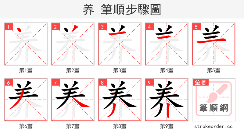 养 的笔顺分步演示