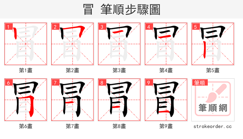 冒 的笔顺分步演示