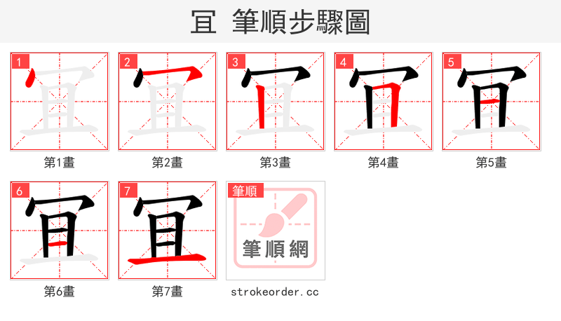 冝 的笔顺分步演示