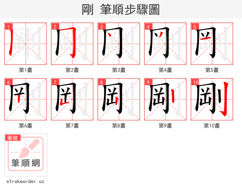 剛 的笔顺分步演示