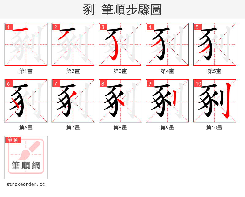 剢 的笔顺分步演示