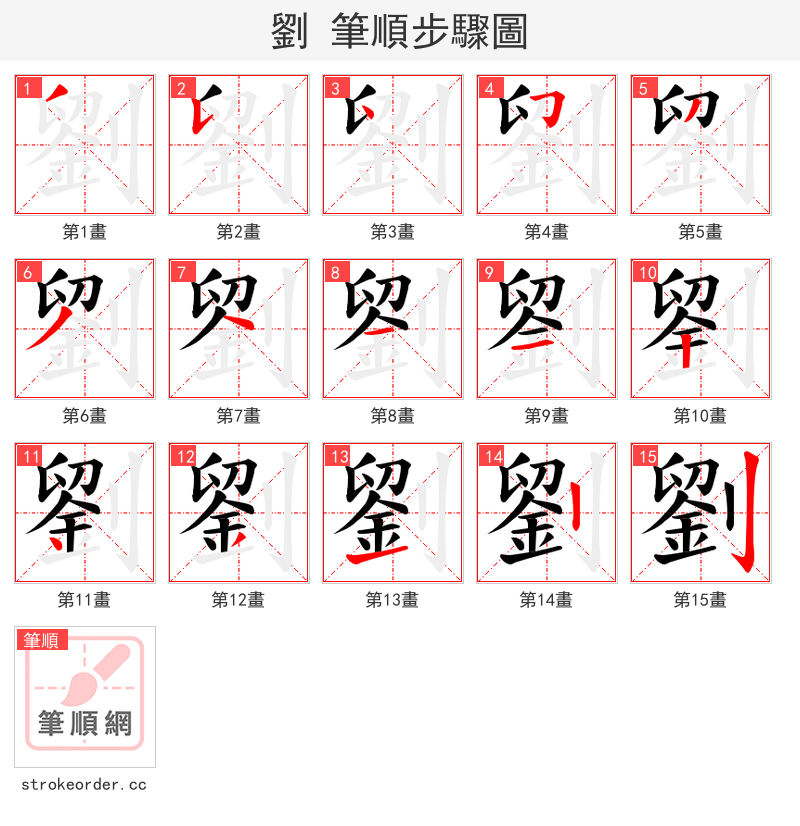 劉 的笔顺分步演示
