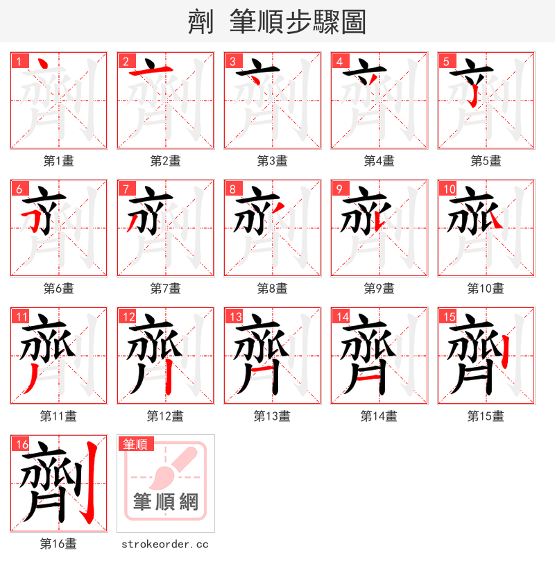 劑 的笔顺分步演示