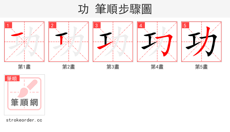 功 的笔顺分步演示