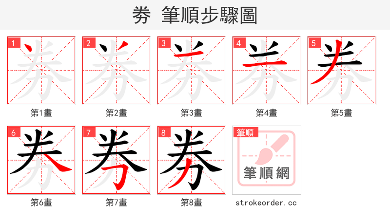 劵 的笔顺分步演示