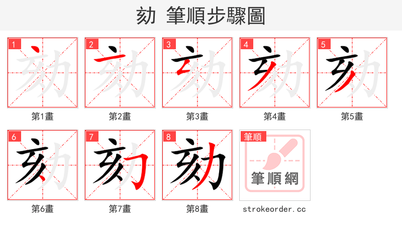劾 的笔顺分步演示
