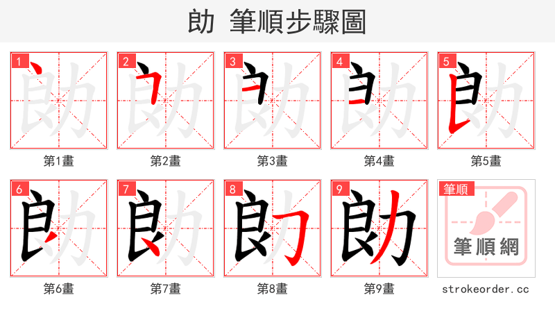 勆 的笔顺分步演示