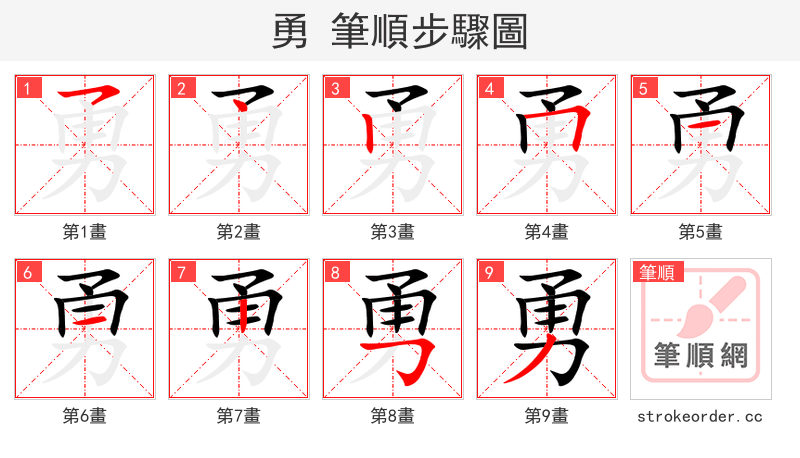 勇 的笔顺分步演示