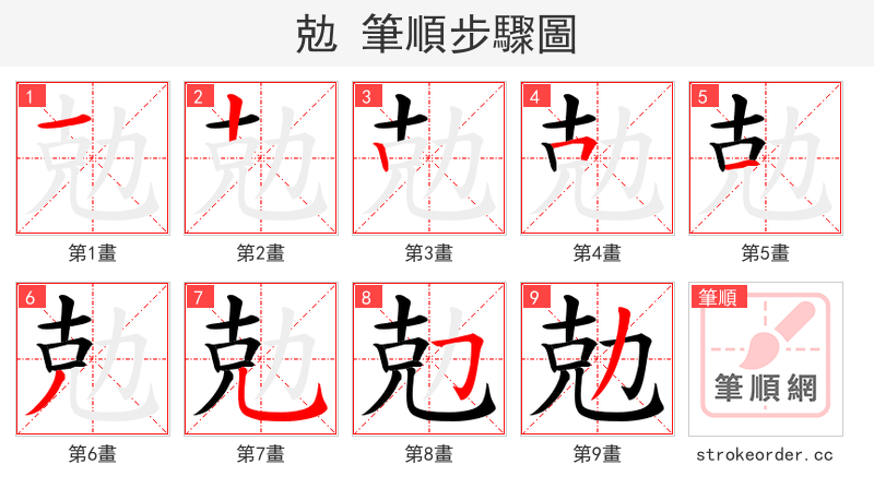 勊 的笔顺分步演示