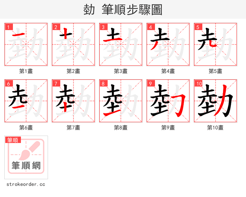 勎 的笔顺分步演示