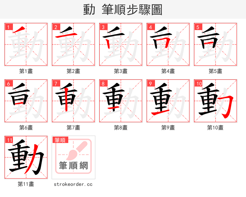 動 的笔顺分步演示