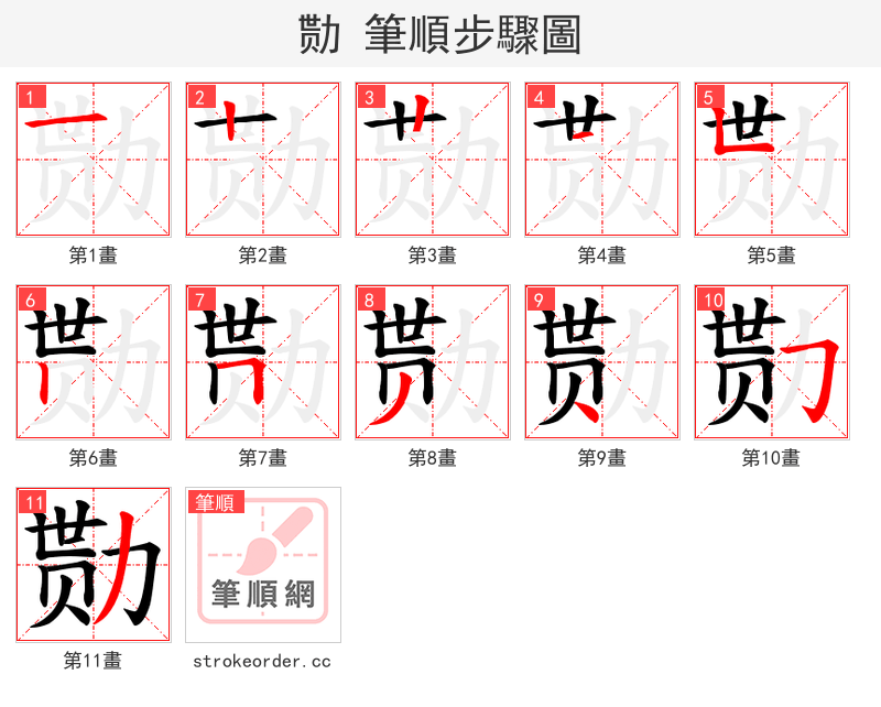 勚 的笔顺分步演示
