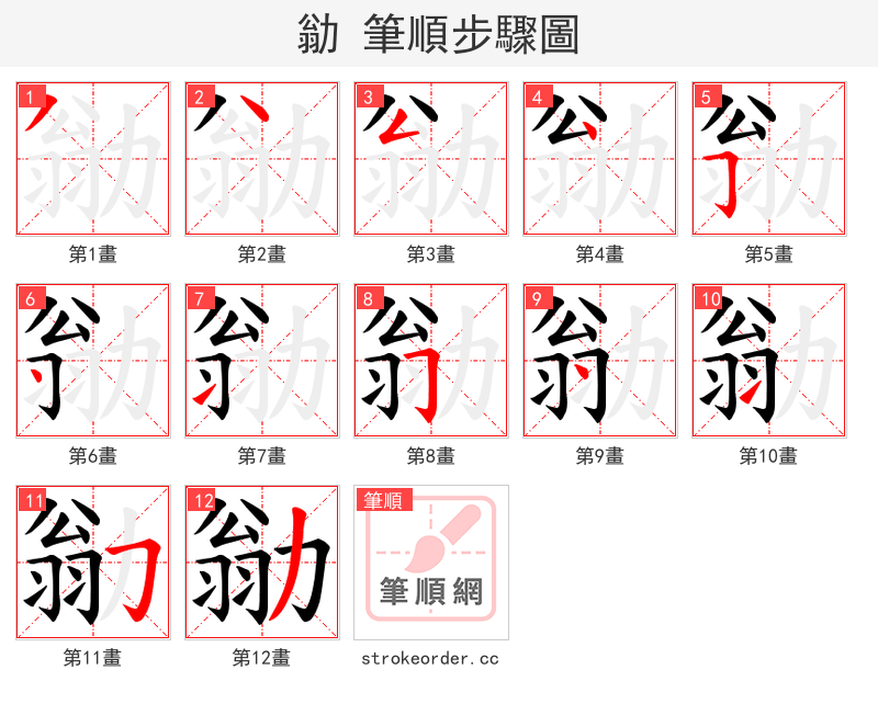勜 的笔顺分步演示