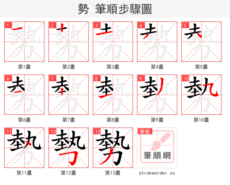 勢 的笔顺分步演示
