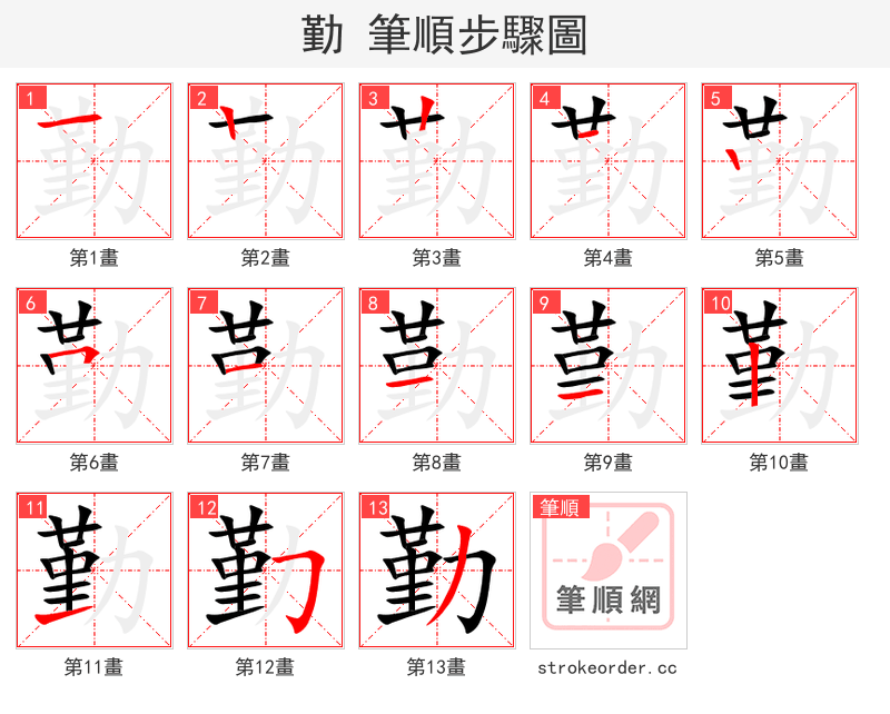 勤 的笔顺分步演示
