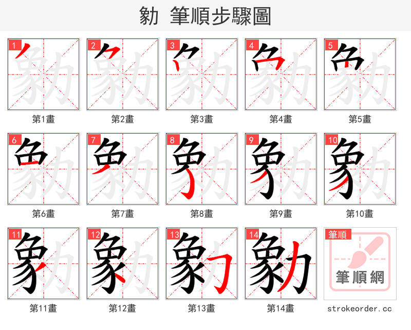 勨 的笔顺分步演示