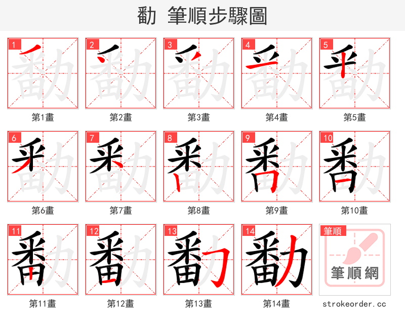 勫 的笔顺分步演示
