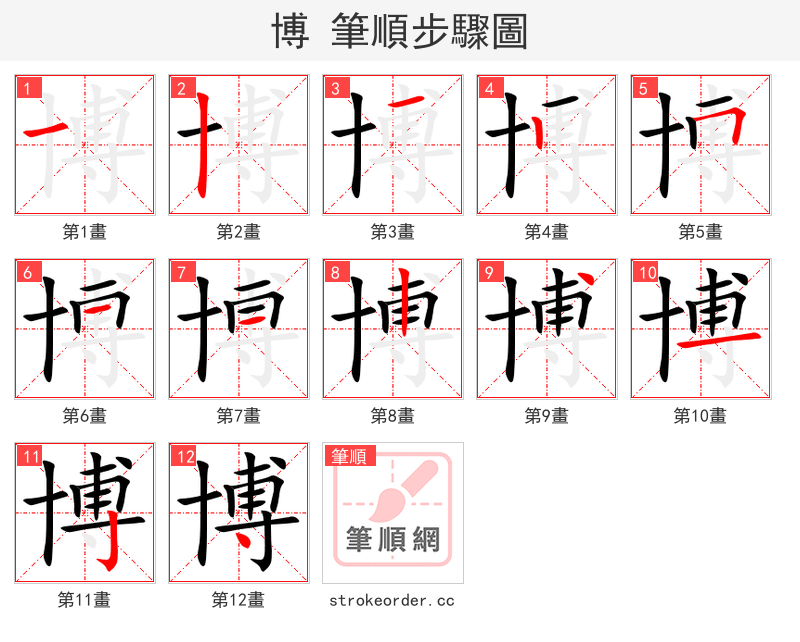 博 的笔顺分步演示