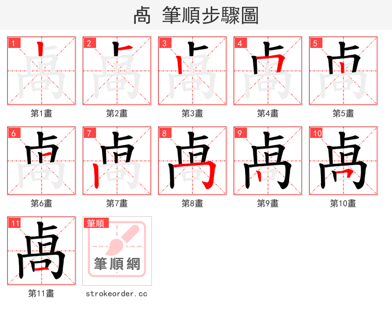 卨 的笔顺分步演示