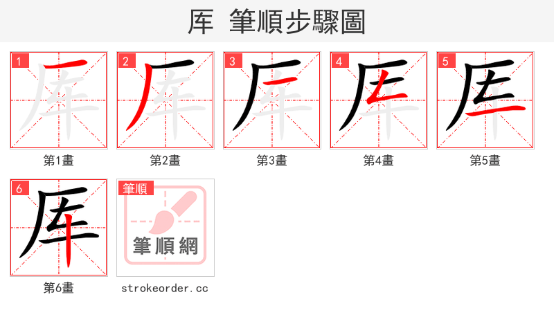 厍 的笔顺分步演示