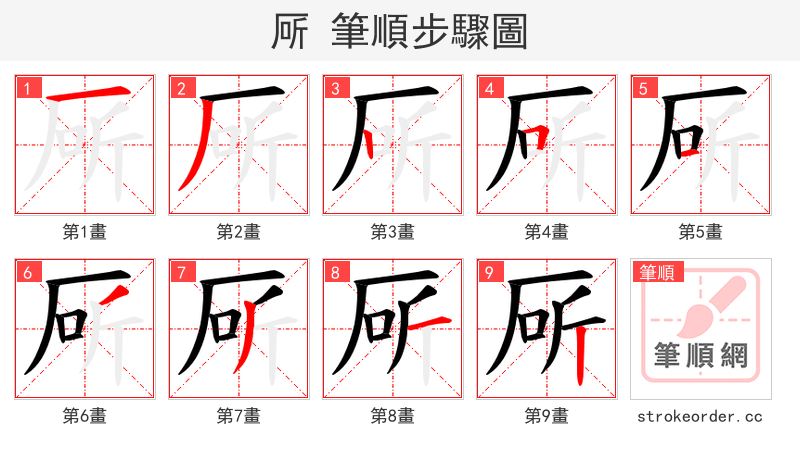 厛 的笔顺分步演示