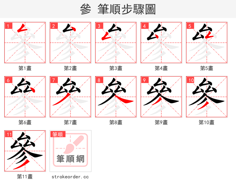 參 的笔顺分步演示