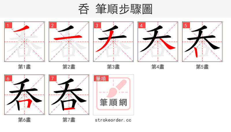 呑 的笔顺分步演示