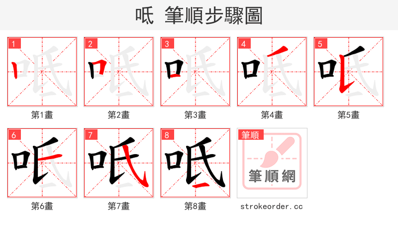 呧 的笔顺分步演示