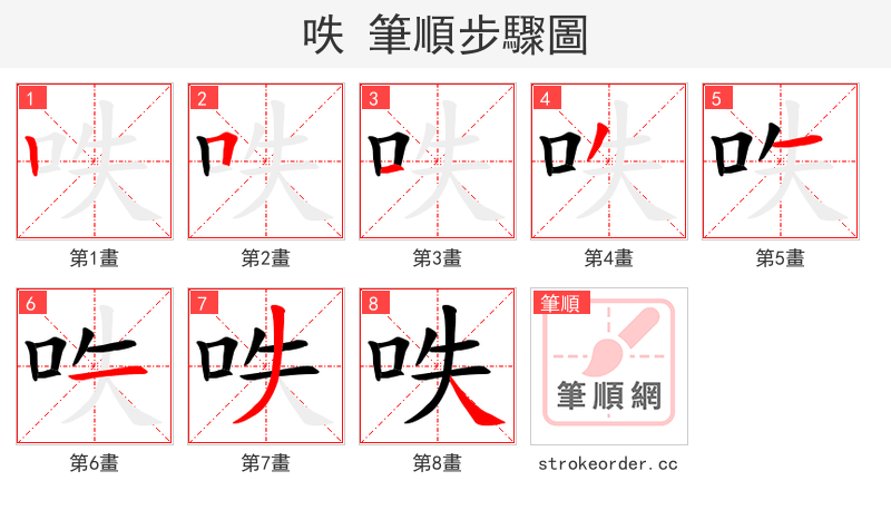 呹 的笔顺分步演示