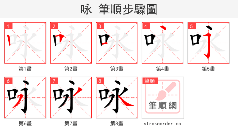 咏 的笔顺分步演示