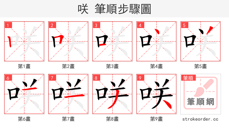 咲 的笔顺分步演示