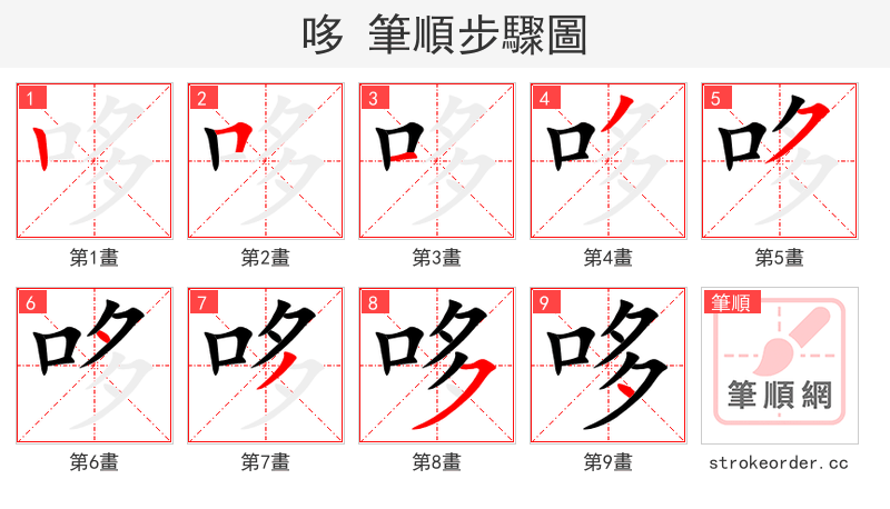 哆 的笔顺分步演示