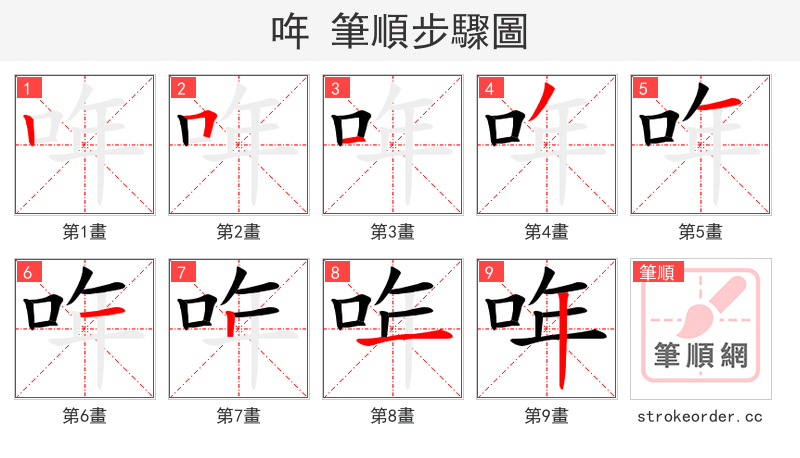 哖 的笔顺分步演示
