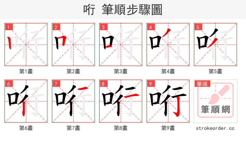 哘 的笔顺分步演示