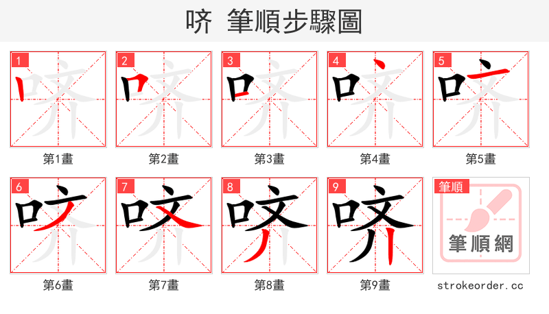 哜 的笔顺分步演示