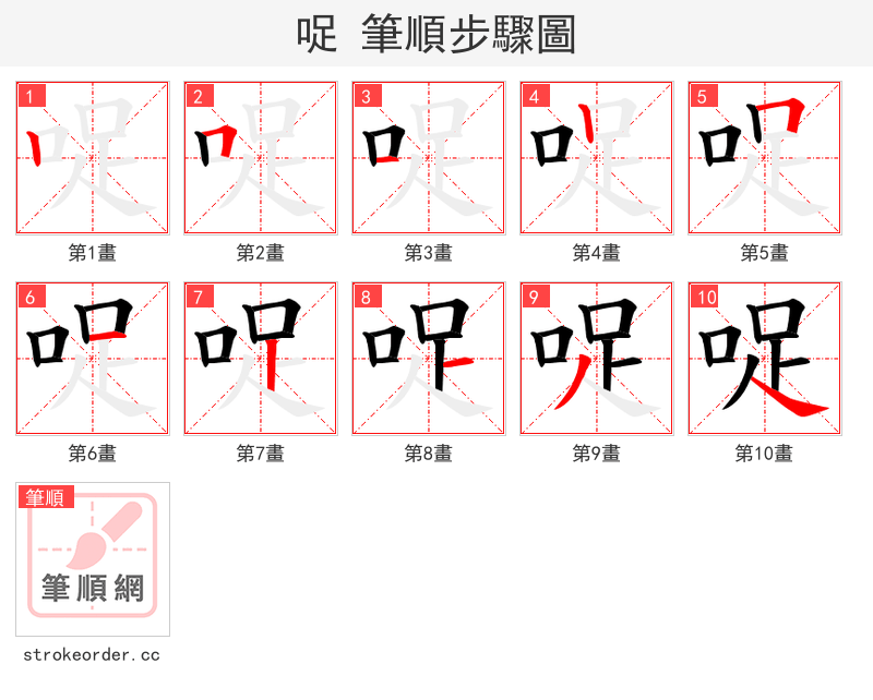 哫 的笔顺分步演示