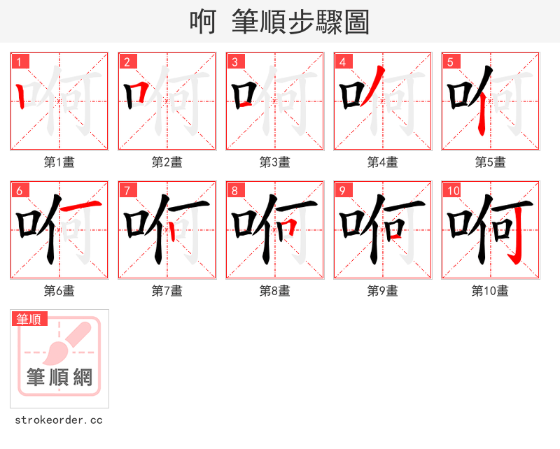 哬 的笔顺分步演示