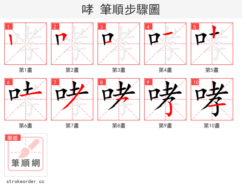 哮 的笔顺分步演示
