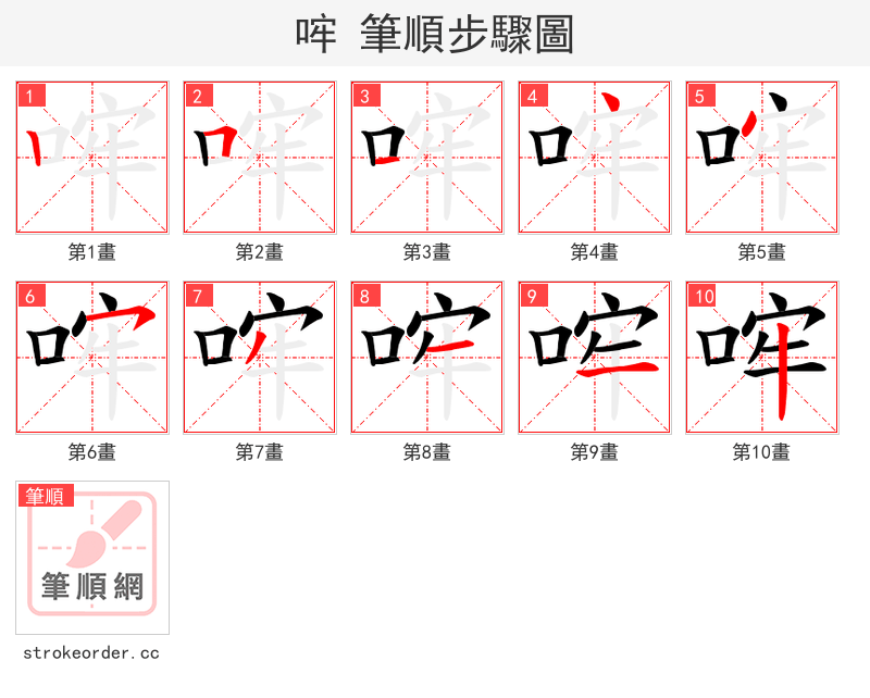 哰 的笔顺分步演示