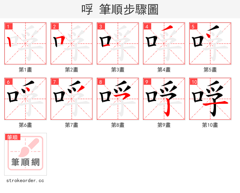 哹 的笔顺分步演示